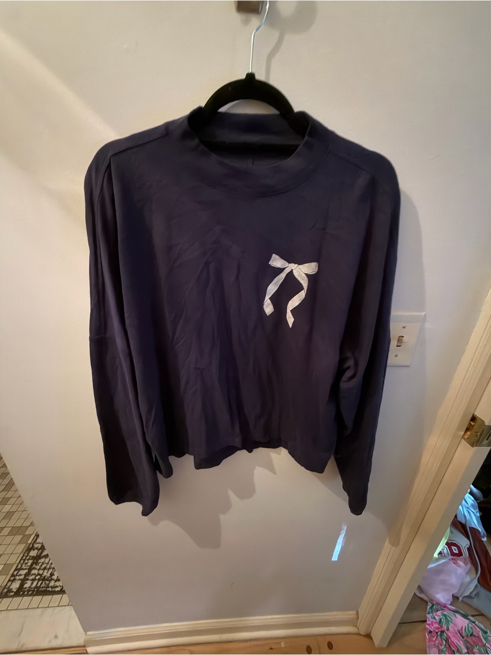 aerie Navy Long Sleeve Sweatshirt with White Bow